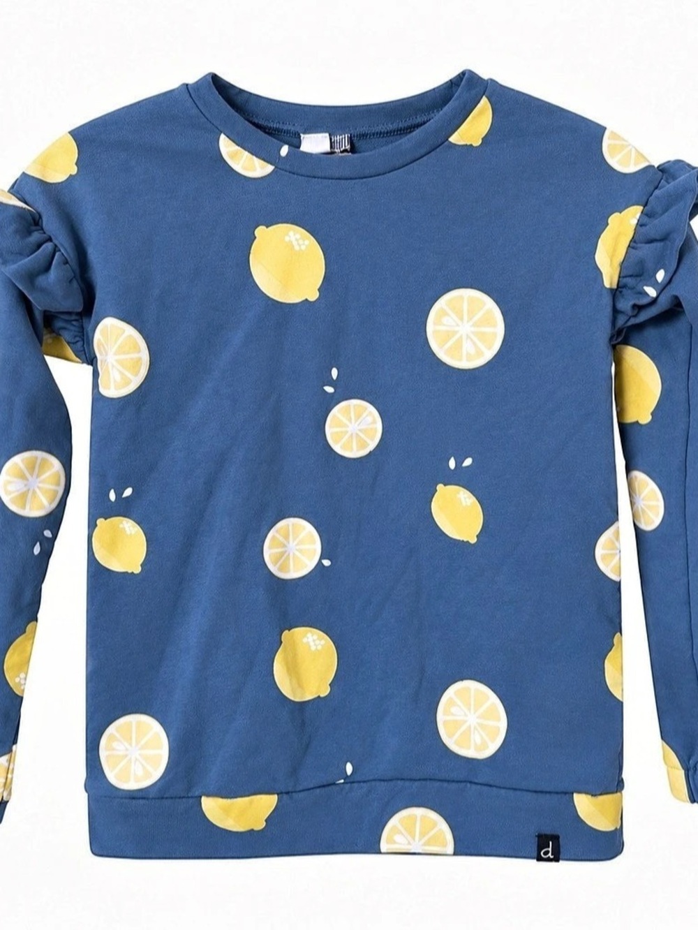 Deux par Deux Girls Blue Lemon Print Ruffle Sweatshirt Size 10